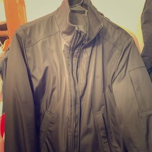 Calvin Klein Black-on-Grey Mock Neck Bomber Jacket